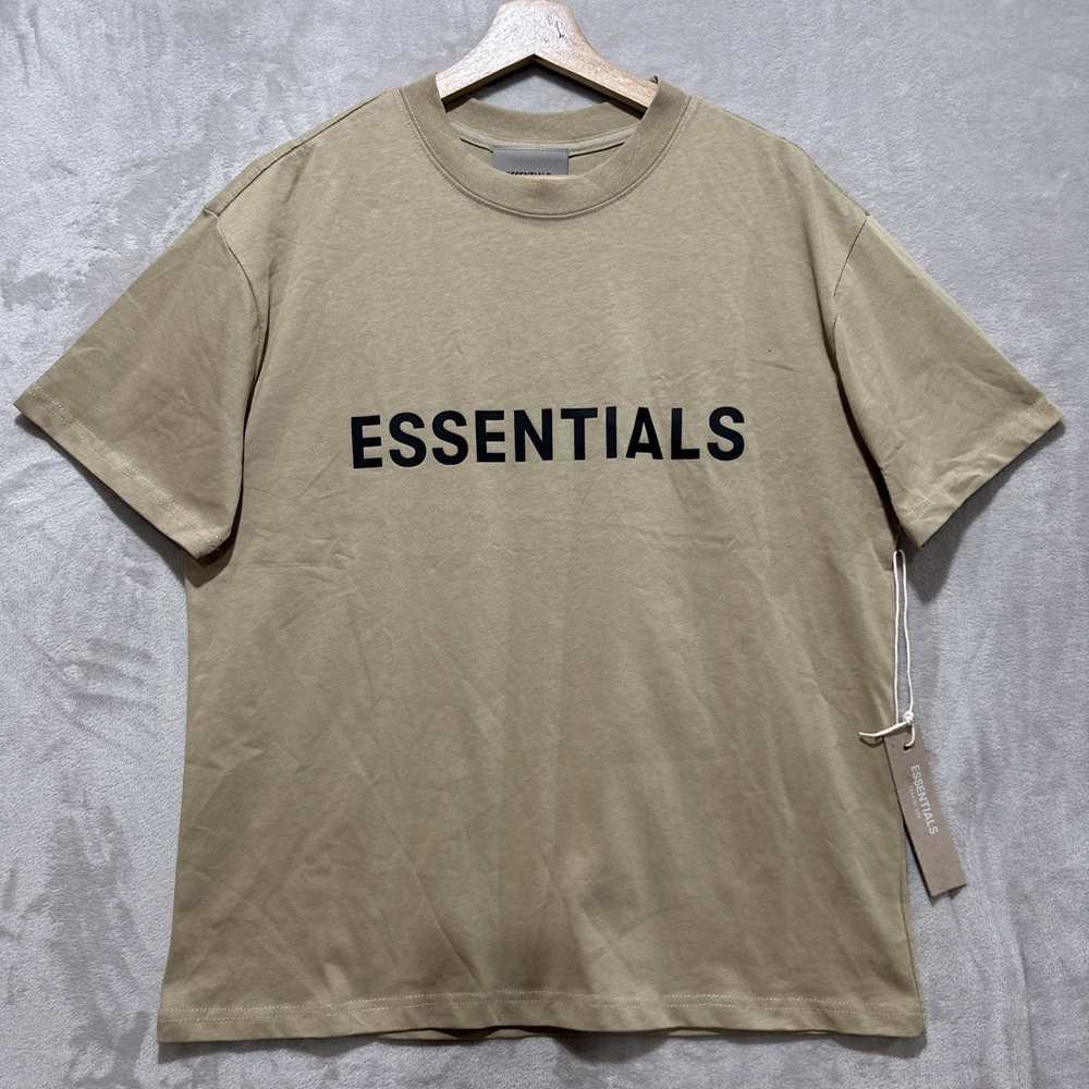 Fear of God Essentials Men's S Tan Logo Boxy Fit Short Sleeve Crew Neck Logo NWT